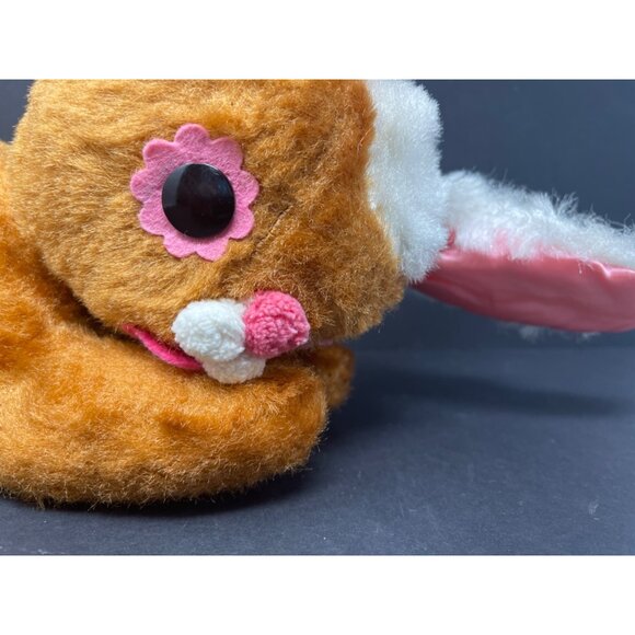 Vintage 1960s/70s Brown Rabbit Plush Toy With Long Ears & Pink Floral Eyes - Picture 2 of 7